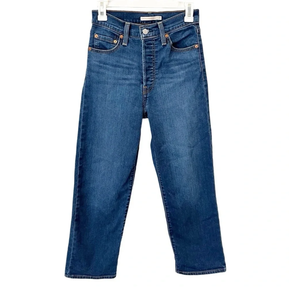 Levi's Jeans Women's 25 Ribcage Straight Ankle Dark Wash Button Fly - Picture 2 of 10